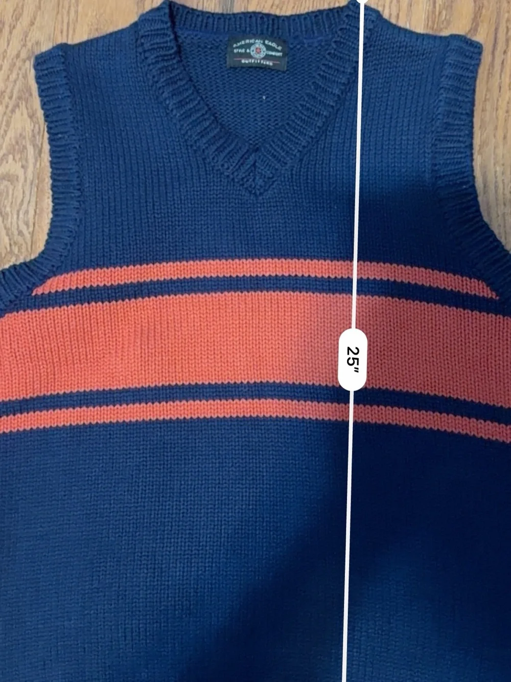 American Eagle Outfitters Navy and Orange Knit V-Neck Sweater Vest